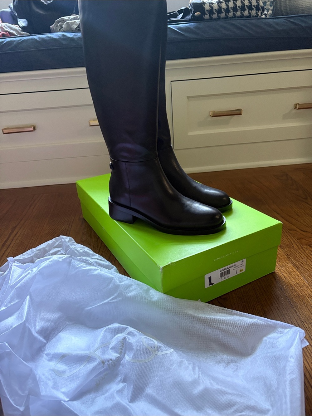 BRAND NEW Sam Edelman Black Knee High Leather Boots marble Milla not my style